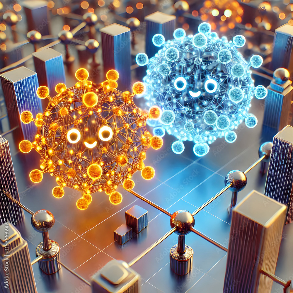 Poster 3d quantum entangled esg decision nodes macro shot of glowing particles in interconnected community 