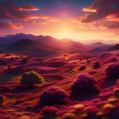 Cosmos field in the autumn against blue sky at Anseong Farm Land with the background of houses near.generative ai