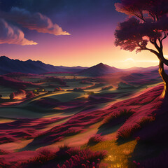 Cosmos field in the autumn against blue sky at Anseong Farm Land with the background of houses near.generative ai