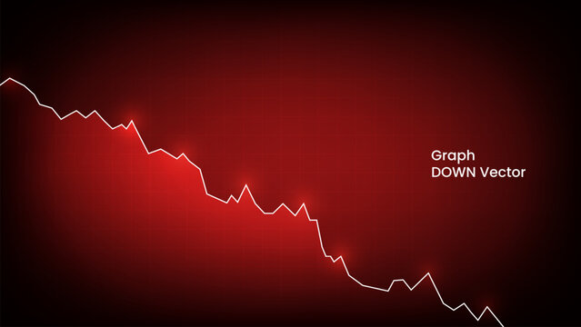 Stock Market Crash Illustration with Decreasing Graph Going Down. decreasing graph and arrow on red background.
