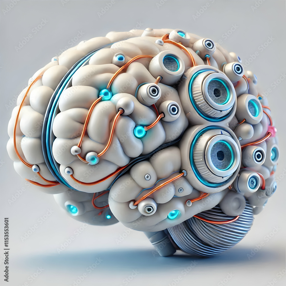 Poster 3d close up robotic brain model macro neural connections ai neuroscience healthcare concept