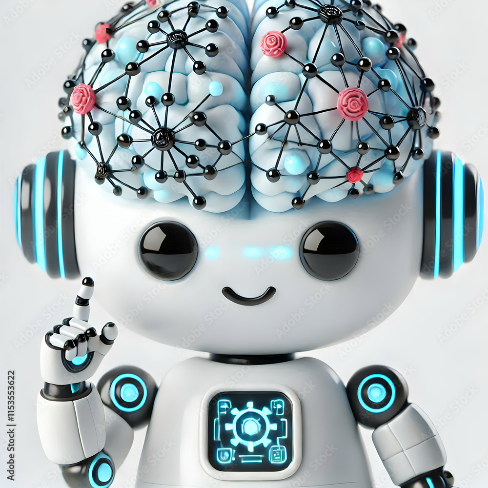 Poster 3d macro shot robotic brain model neural connections ai neuroscience concept healthcare icon