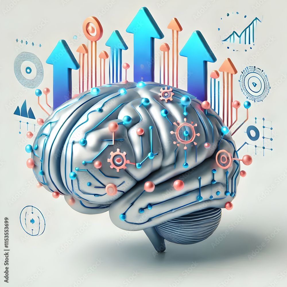 Aufkleber 3d floating ai brain with growth arrows isolated design for future technology and skill development 