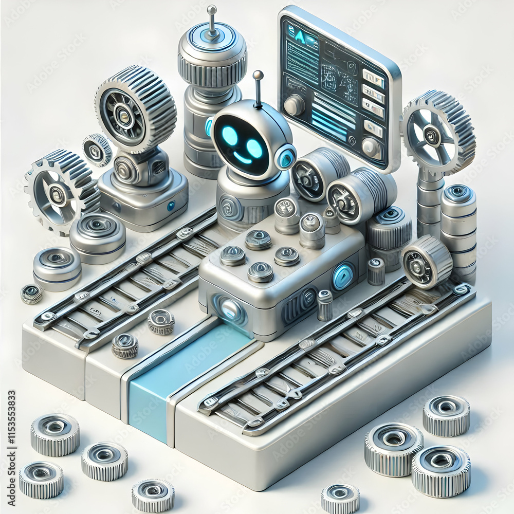 Poster 3d macro close up ai assembly line components with copy space for modern manufacturing technology