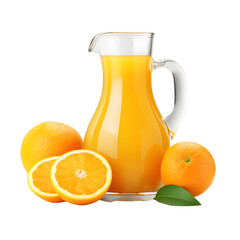 a glass pitcher of orange juice next to oranges