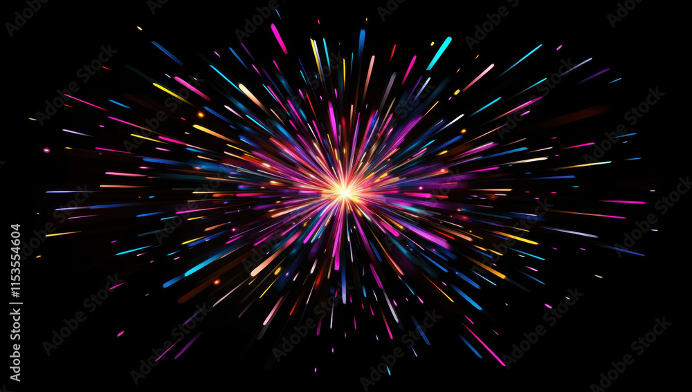Poster colorful fireworks explode brilliantly in a night sky, creating an impressive display of light and e