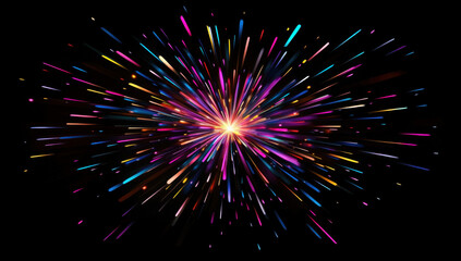 Fototapeta premium Colorful fireworks explode brilliantly in a night sky, creating an impressive display of light and energy. The vibrant hues radiate outward, captivating viewers below.