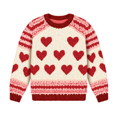 Cozy Knit Sweater with Red Hearts Pattern for Warm and Stylish Winter Fashion