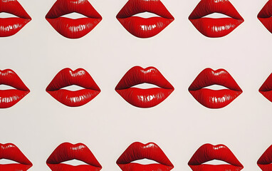 Obraz premium Seamless pattern of red lips on white background.