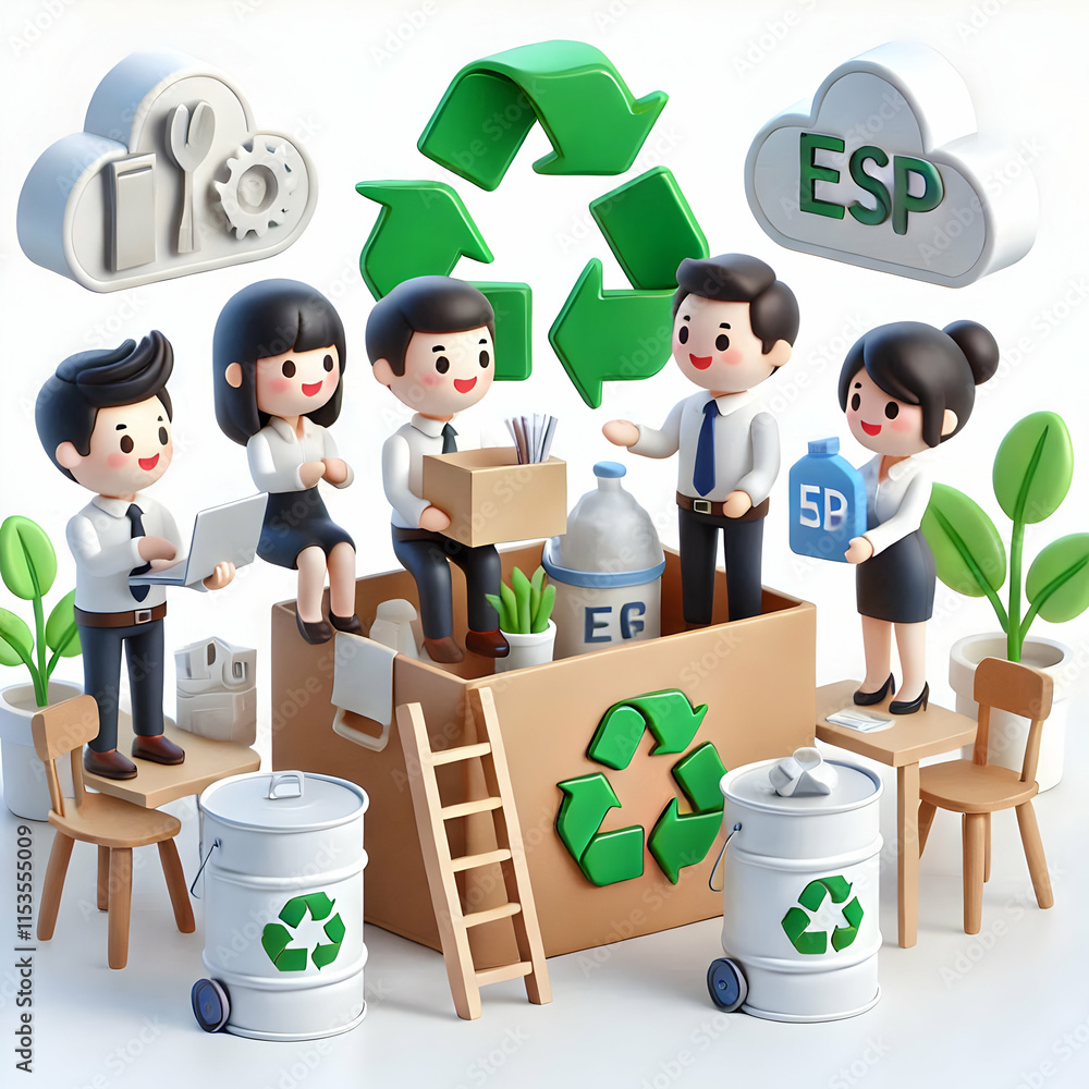 Poster 3d team using biodegradable materials in eco friendly office with space for text concept as team usi
