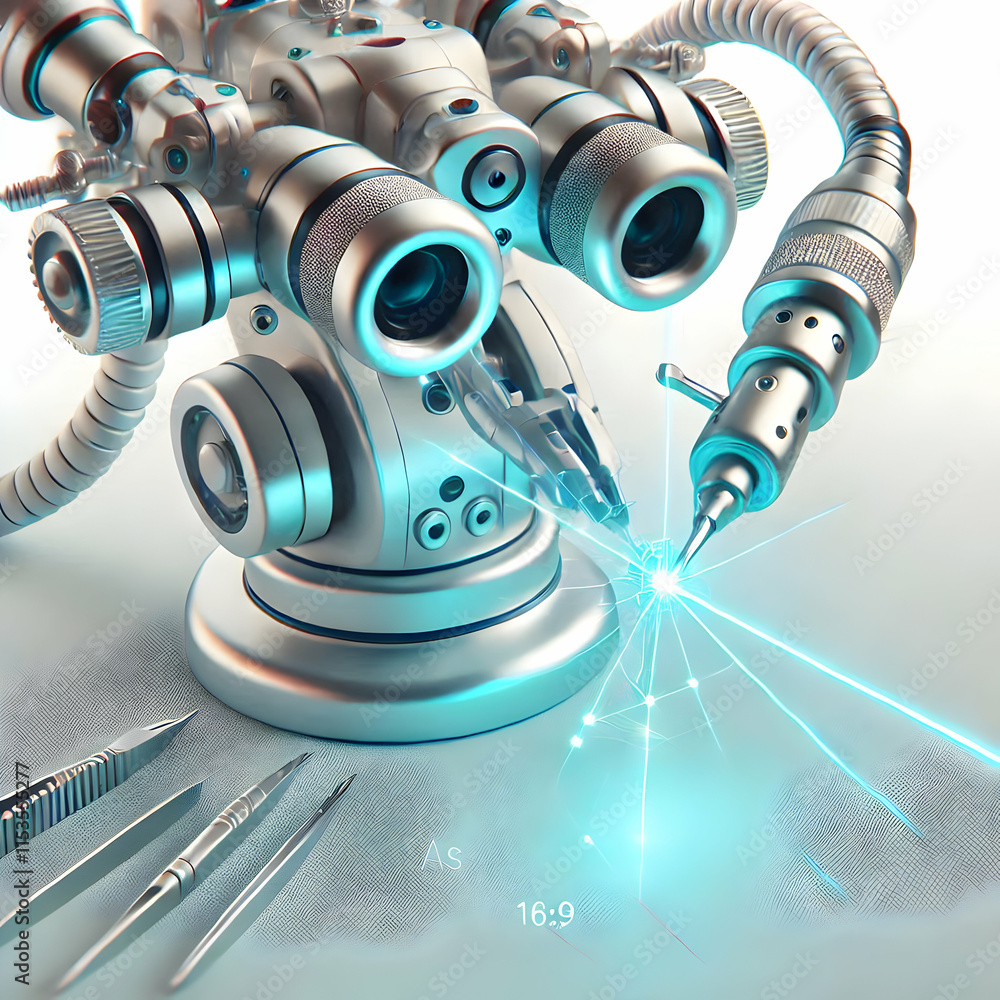 Poster 3d robotic surgical tools laser precision macro image with copy space