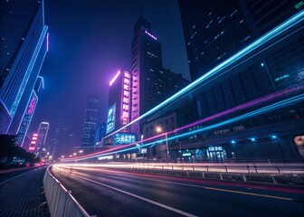 Fototapeta premium Night Cityscape Sliding Bars Light Trails Transition Pack Stock Photo