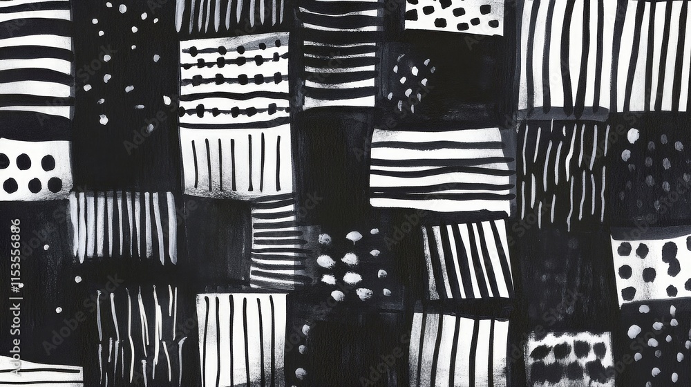 Aufkleber abstract pattern design in black and white with bold stripes and dots