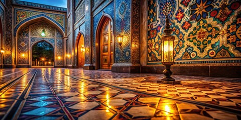 Obraz premium Night Photography: Luminous Tiles, Glowing Patterns, Illuminated Mosaic
