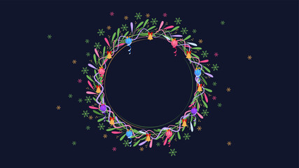 Happy Holidays wreath greeting card template. Vector illustration