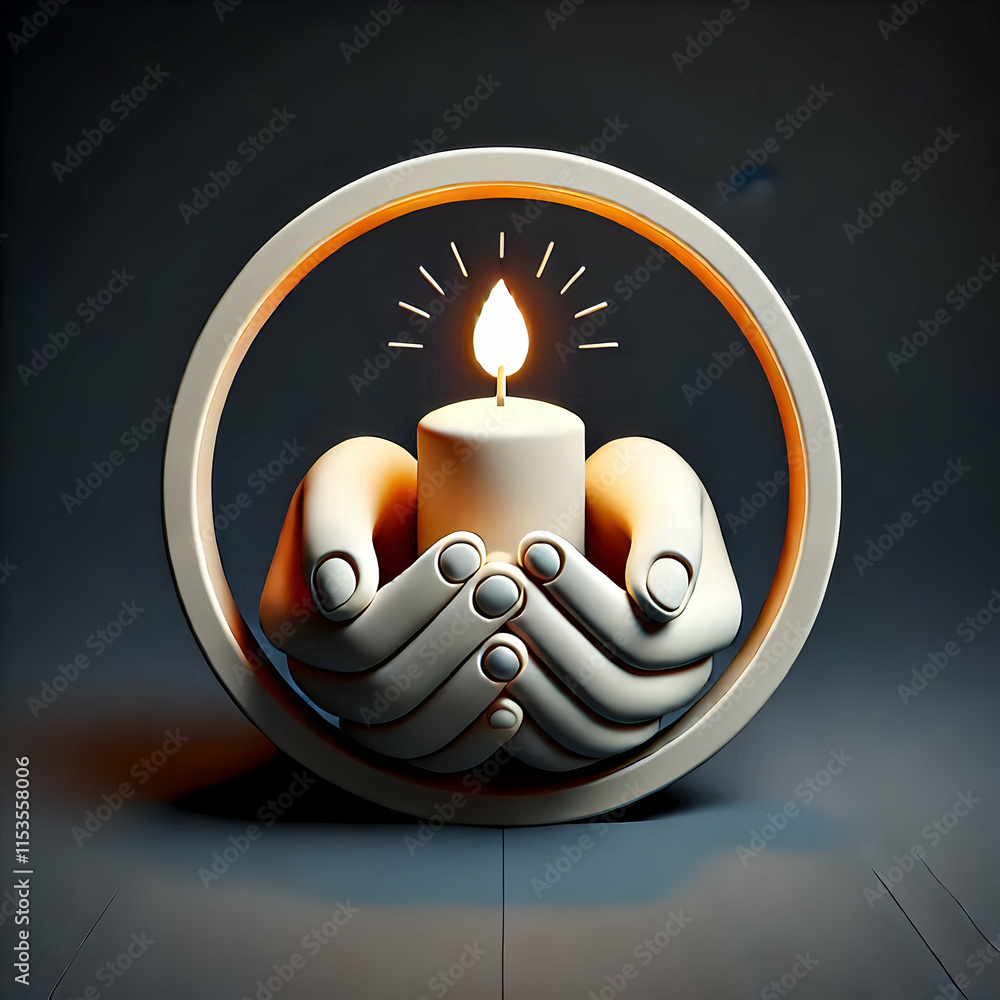 Poster 3d hands holding candle against black background concept of warmth connection intimacy with space fo