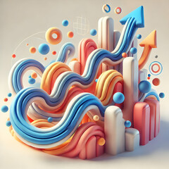 3D Soft Abstract Corporate Growth Icon with Dynamic Shapes and Vibrant Colors