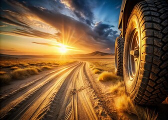 Off-Road Truck Adventure: Long Exposure Wheel Tracks on Steppe