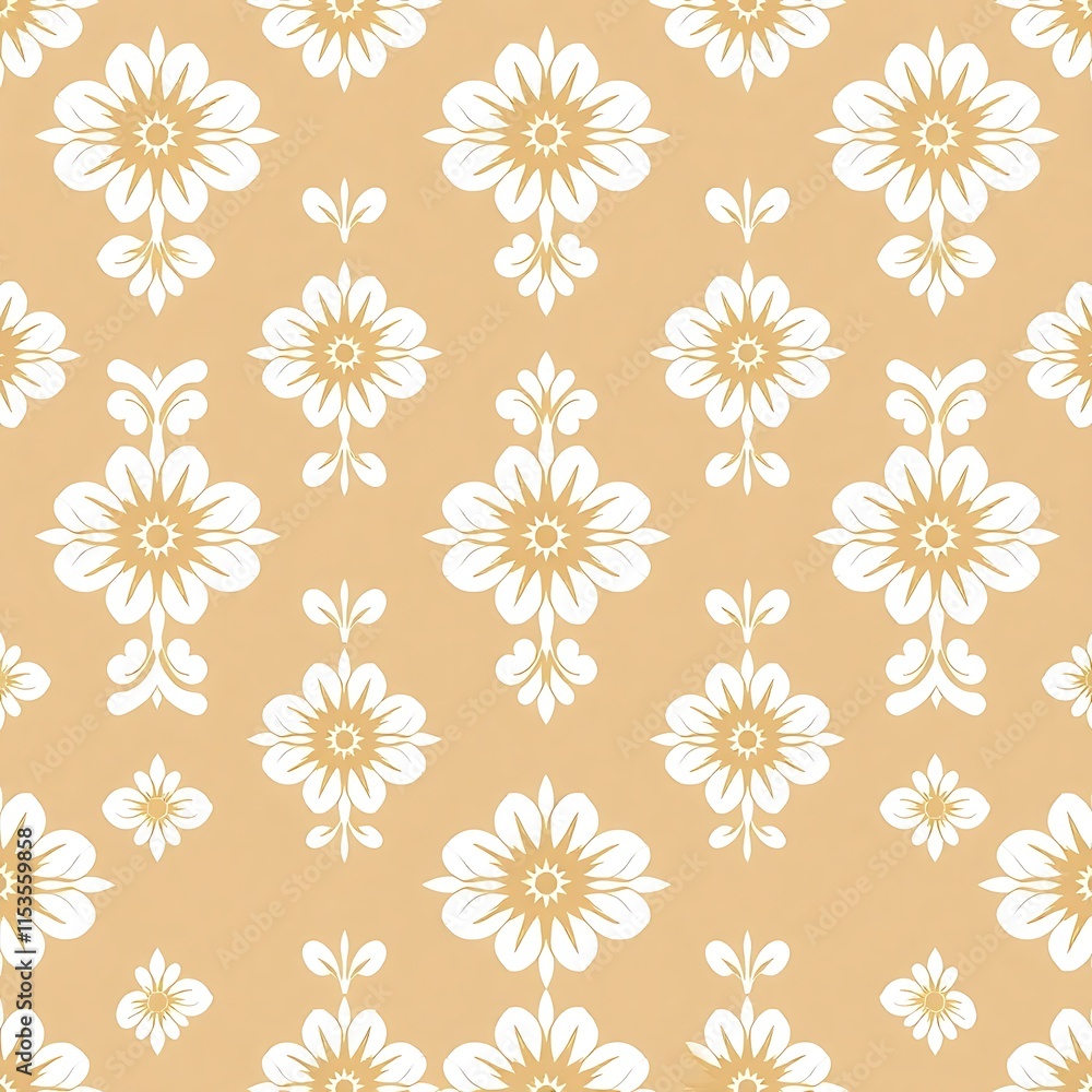 Poster beige floral damask pattern: elegant and timeless, this seamless pattern features a classic damask d
