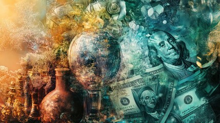 A creative image of financial strategies, showcasing detailed market trends, investment plans, and a dollar-focused economy.