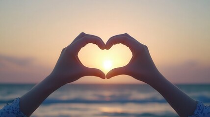 Sunset Beach Love Heart Shaped Hands Silhouette