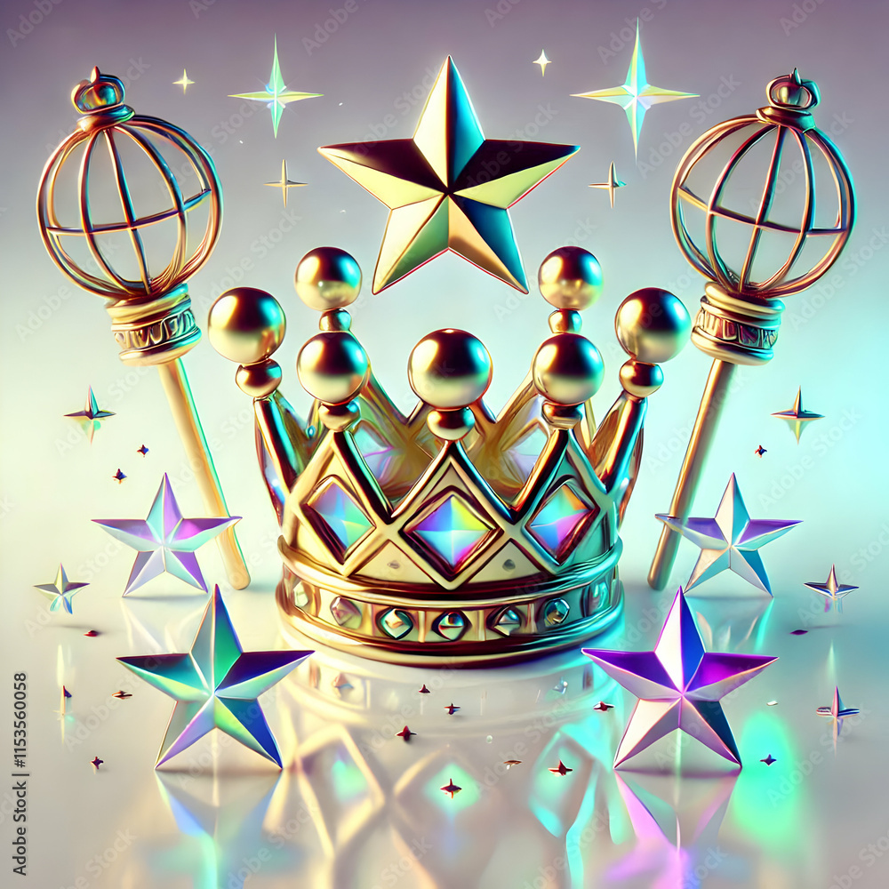 Poster 3d glossy holographic background with holographic camels and stars symbolizing reyes magos with copy