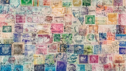 Fototapeta premium Vintage Postage Stamps Collection from Various Countries and Eras