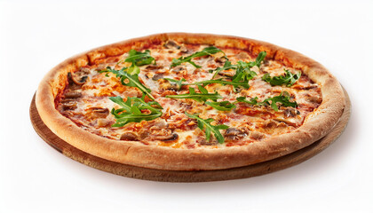 Delicious pizza isolated on white background. Tasty fast food. Unhealthy snack. Cooking and culinary
