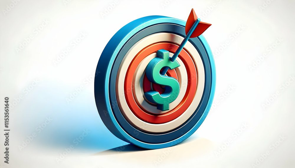 Poster 3d vector icon of a bullseye with a dollar sign in the center representing financial targets. concep