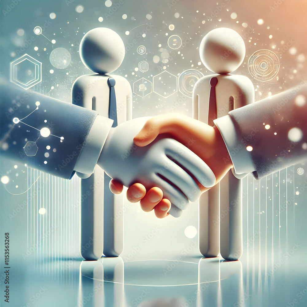 Aufkleber 3d business handshake icon in modern office soft abstract background for professional collaboration 
