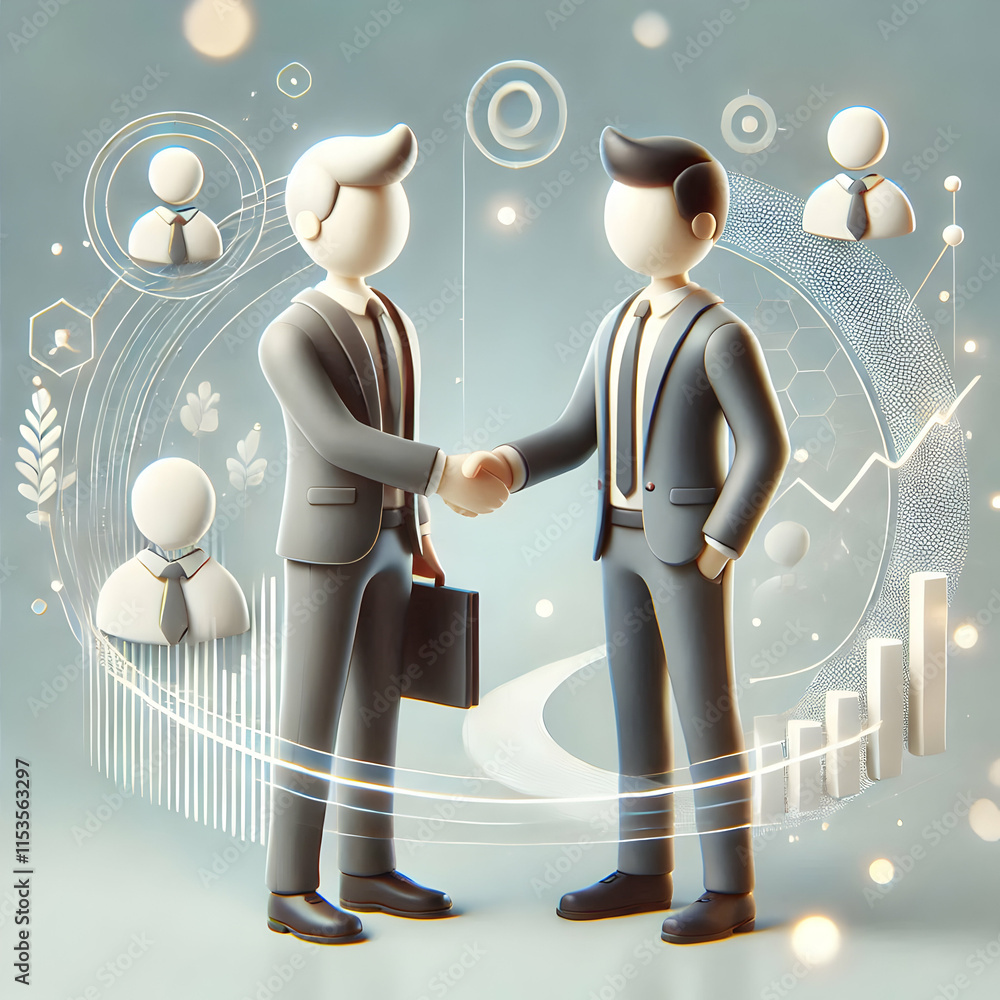 Poster 3d business handshake icon with abstract bokeh background for modern office concept