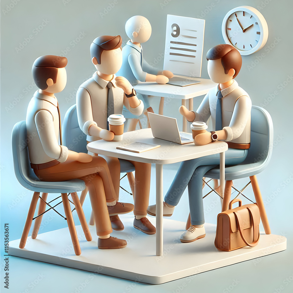 Aufkleber 3d colleagues discussing ideas during a coffee break soft abstract background with copy space concep