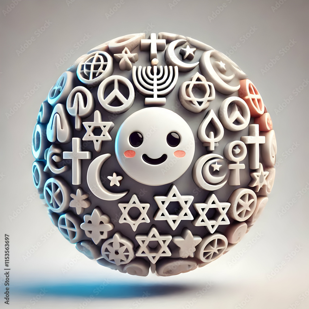 Aufkleber 3d glossy interfaith symbols overlay concept as glossy overlay of interfaith symbols on a plain back