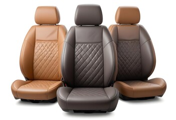 Obraz premium Three leather car seats with tan leather and a quilted diamond pattern design