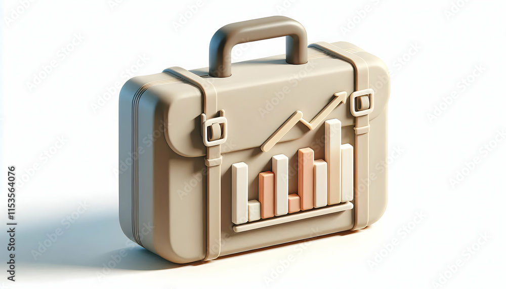 Poster 3d vector briefcase icon with bar chart for business planning and analysis on white background
