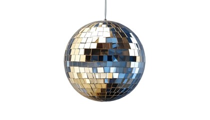 A golden disco ball with reflective mirror tiles