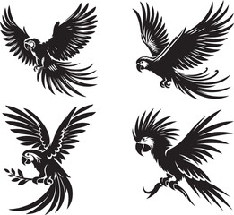 4 Deferent Parrot, silhouette vector art illustration