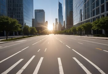 Fototapeta premium A city street with tall modern skys crapers