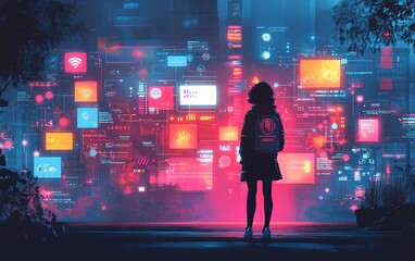 Digital marketing strategy concept with a person analyzing a virtual dashboard of audience engagement metrics