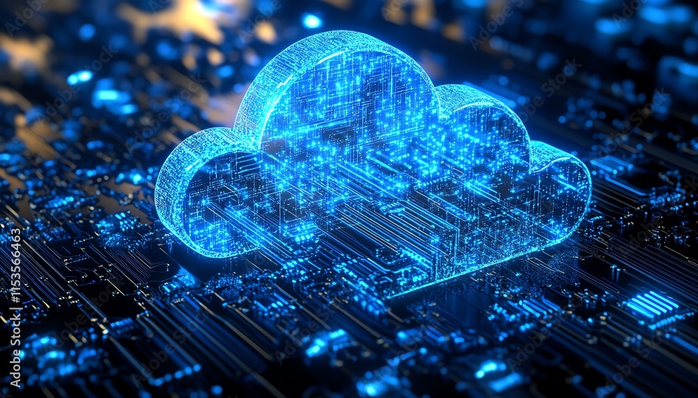 Poster futuristic cloud computing data network with glowing connections, business innovation, secure online