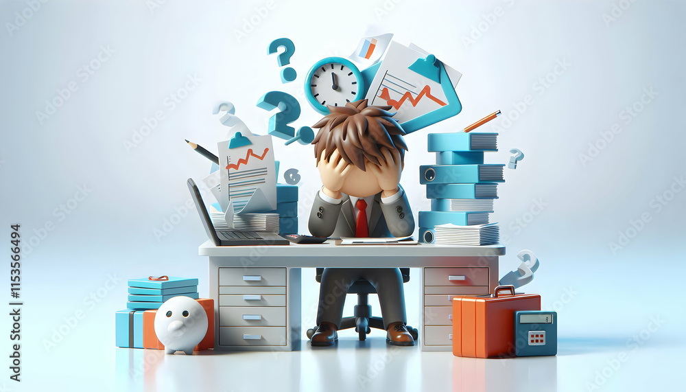 Poster 3d business professional stressed by falling graph in soft abstract background with copy space for b