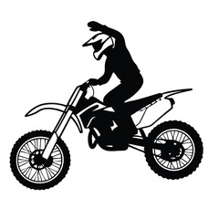 Naklejka premium a black silhouette of a motocross rider on a dirt bike. The rider is in mid-air