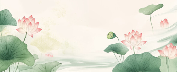 Fototapeta premium Chinese ink lotus illustration background 