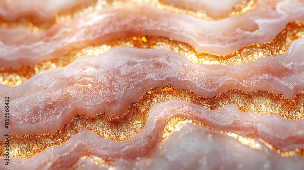 Poster close-up of pink and gold textured surface with wavy patterns.