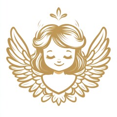 Fototapeta premium Golden angel girl with closed eyes and wings.