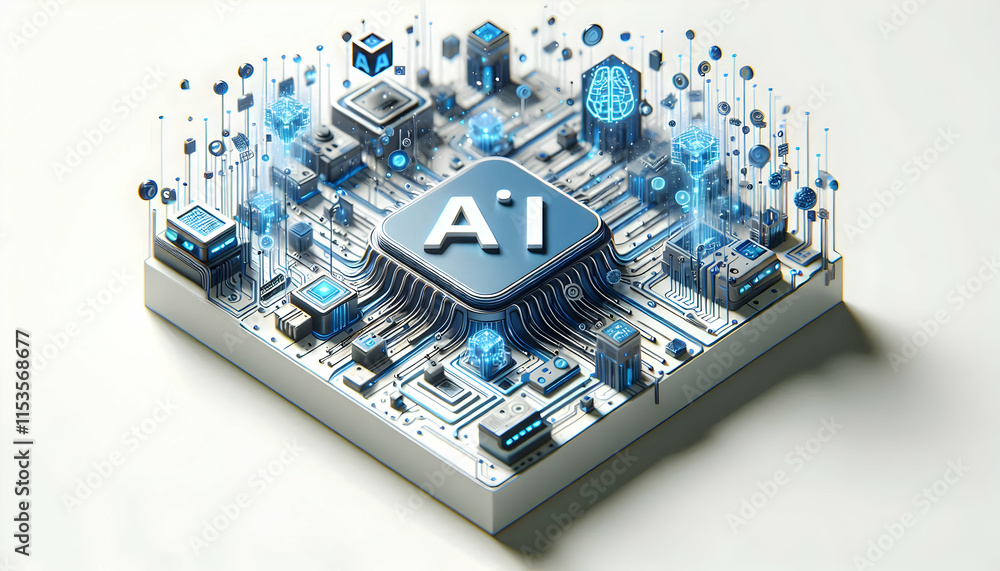 Aufkleber 3d ai circuit board with floating data streams isolated concept as a futuristic ai circuit board wit