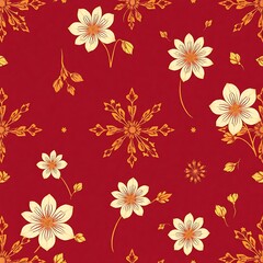 Red Floral Pattern with Gold Accents:  A vibrant and festive seamless pattern featuring delicate white flowers and intricate gold snowflakes on a rich red background.