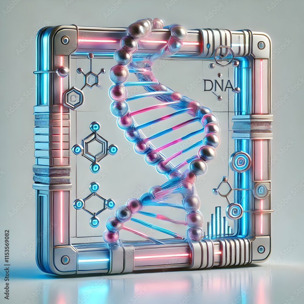 Aufkleber 3d futuristic dna helix frame with holographic elements for custom mastery content