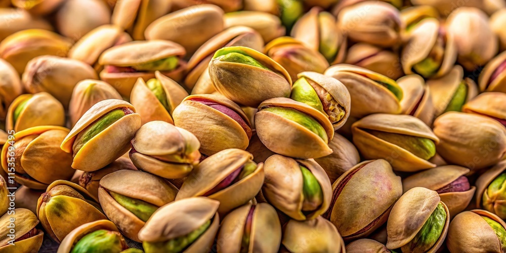 Poster panoramic view of a rotating heap of pistachios - high-resolution stock photo
