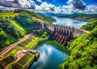 Fototapeta premium Panoramic View of a Hydroelectric Dam in Brazil's Lush Landscape